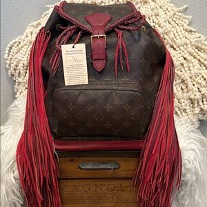Vintage Boho LV Brown with Burgundy Fringe Backpack NWT🔥 Comes with dust cover